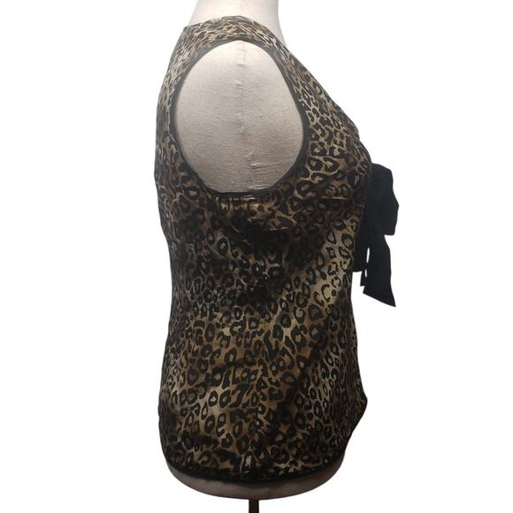 VTG Alfani Silk Leopard Print Sleeveless Top Bow Trim Womens 14 Business Casual - Picture 3 of 8